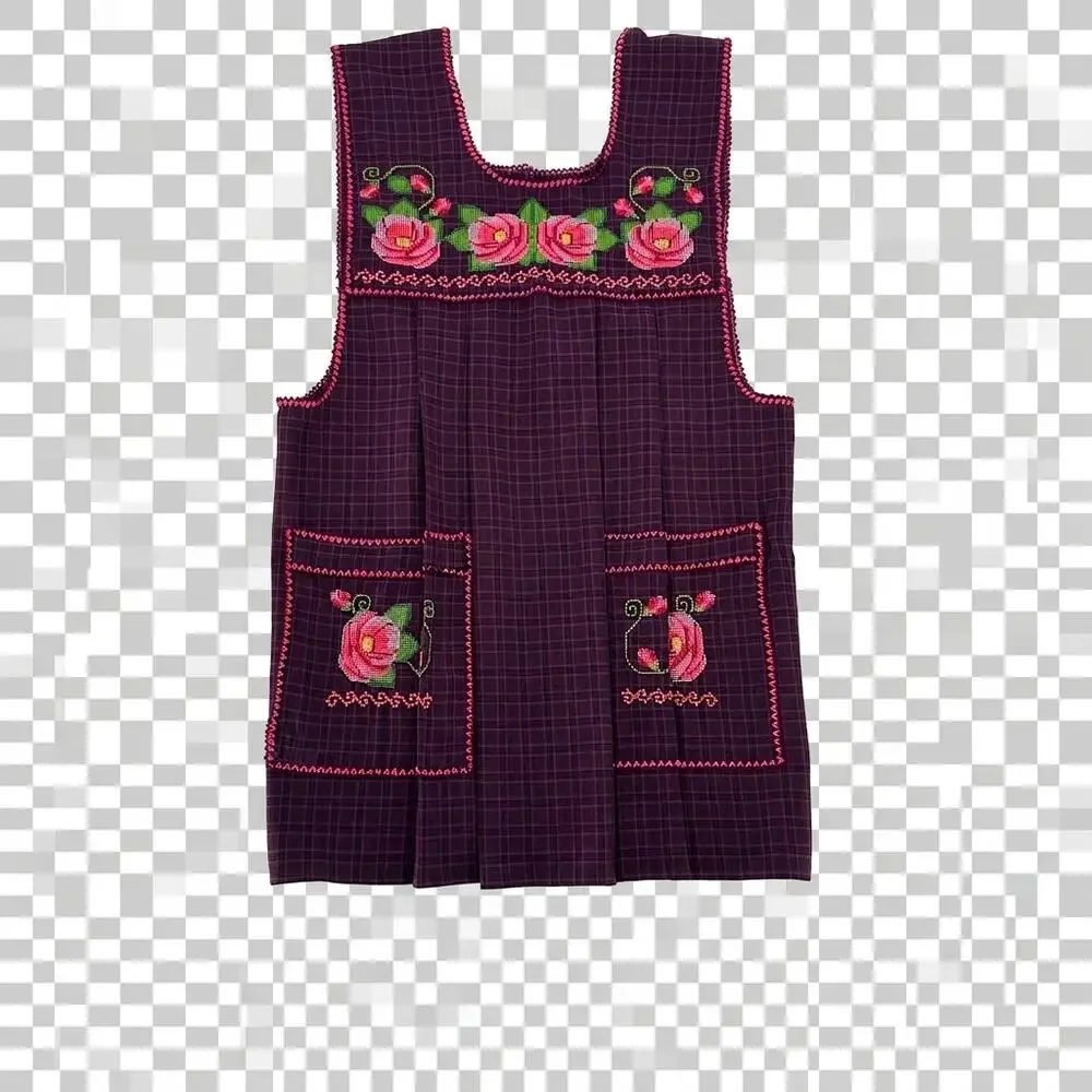 Traditional Mexican Cross-Stitch Embroidered Apron – Deluxe Artisan Smock Style